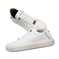 Scarpa sneaker Alexander London LDM 9145 bianca in pelle bottalata con dettagli bordeaux