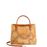 Borsa a mano Geo Classic con dettagli in pelle color cuoio.