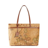Shopping bag Geo Classic con inserti in pelle color cuoio.