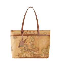 Shopping bag Geo Classic con inserti in pelle color cuoio.