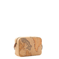 Borsa Geo Classic con stampa mappa e dettagli in pelle color cuoio.