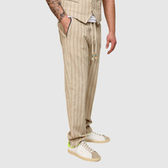 BERNA PANTALONI M26139830 BEIGE A RIGHE