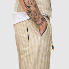 BERNA PANTALONI M26139830 BEIGE A RIGHE