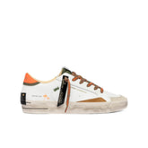 Sneakers Crime London Sk8 Deluxe bianco in pelle con dettagli verde e arancione fluo