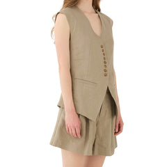 Gilet puro lino di colore tortora ELEH