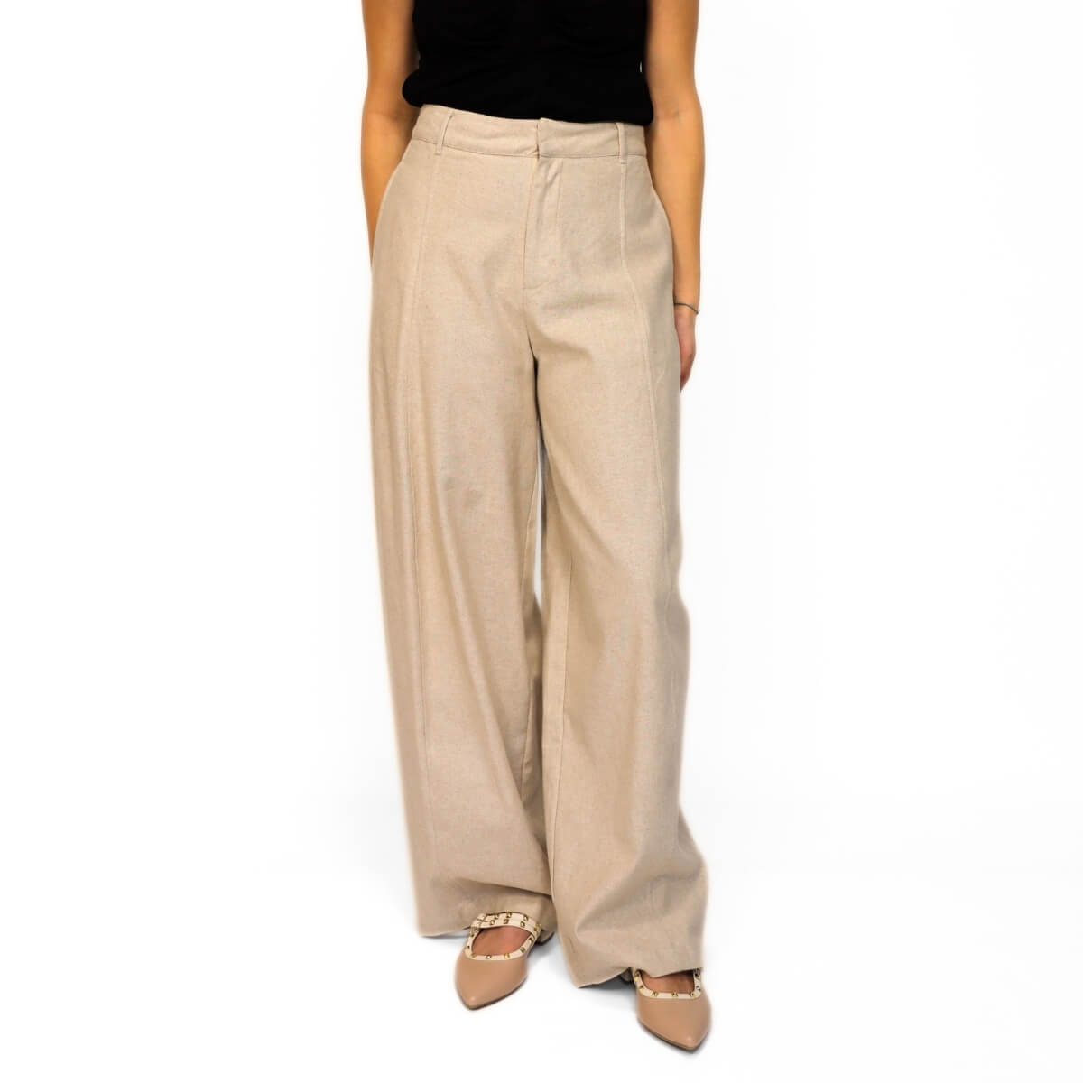 Pantalone beige ELEH elegante in tessuto fluido