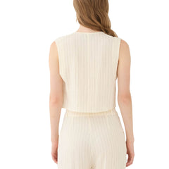 Top gilet donna ELEH SS260154 bianco panna elegante gessato