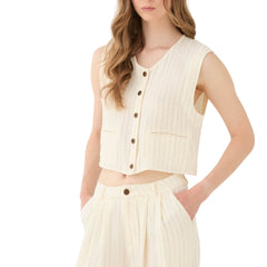 Top gilet donna ELEH SS260154 bianco panna elegante gessato