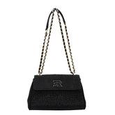 Borsa Ermanno Scervino Verly Studs 002 Nero vista frontale con logo ER e tracolla a catena.