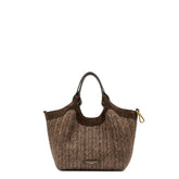 Borsa Gianni Chiarini Dua in paglia intrecciata colore choco con manici in pelle