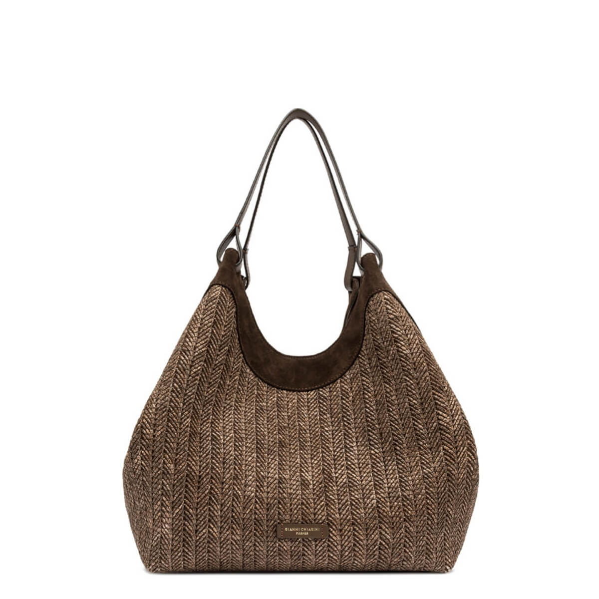 Borsa Gianni Chiarini Dua BS12340 Choco in paglia intrecciata colore marrone.
