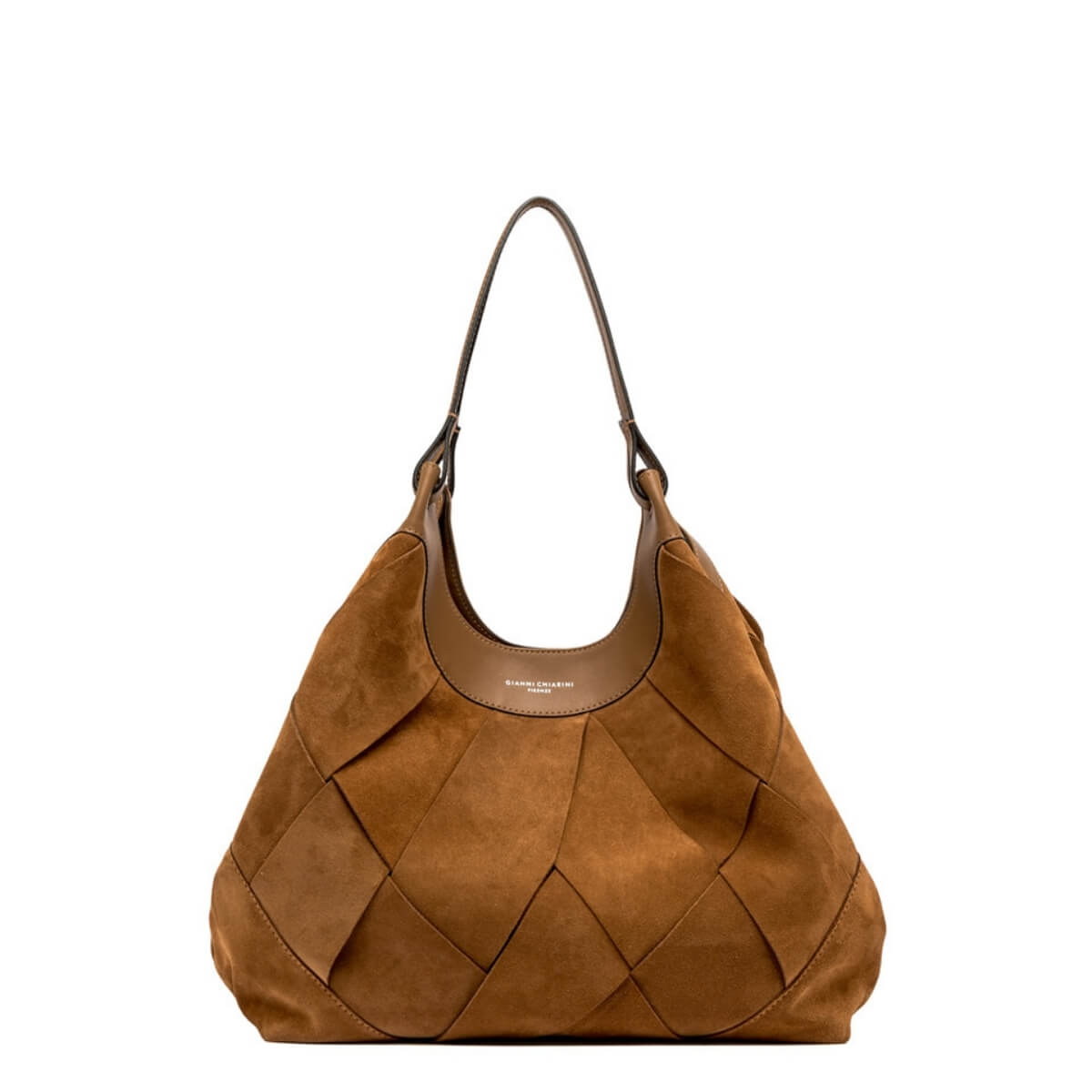 Borsa Gianni Chiarini Dua in pelle scamosciata color caramello con trama geometrica