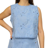 Top azzurro Goa Goa con ricami decorativi
