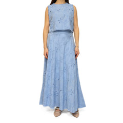 Top azzurro Goa Goa con ricami decorativi