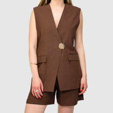 H2O ITALIA GILET LINO WEMORA MARRONE CIOCCOLATO