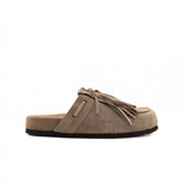 Ciabatta Miss Olivia Iris F2in camoscio tortora con frange.