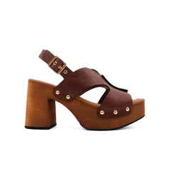 Sandalo Miss Olivia Eva F1 marrone in pelle liscia.