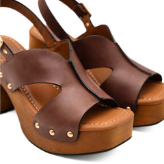 Sandalo Miss Olivia Eva F1 marrone in pelle liscia.