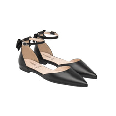 Ballerina Nero Giardini nera in pelle con fiocco sul retro.