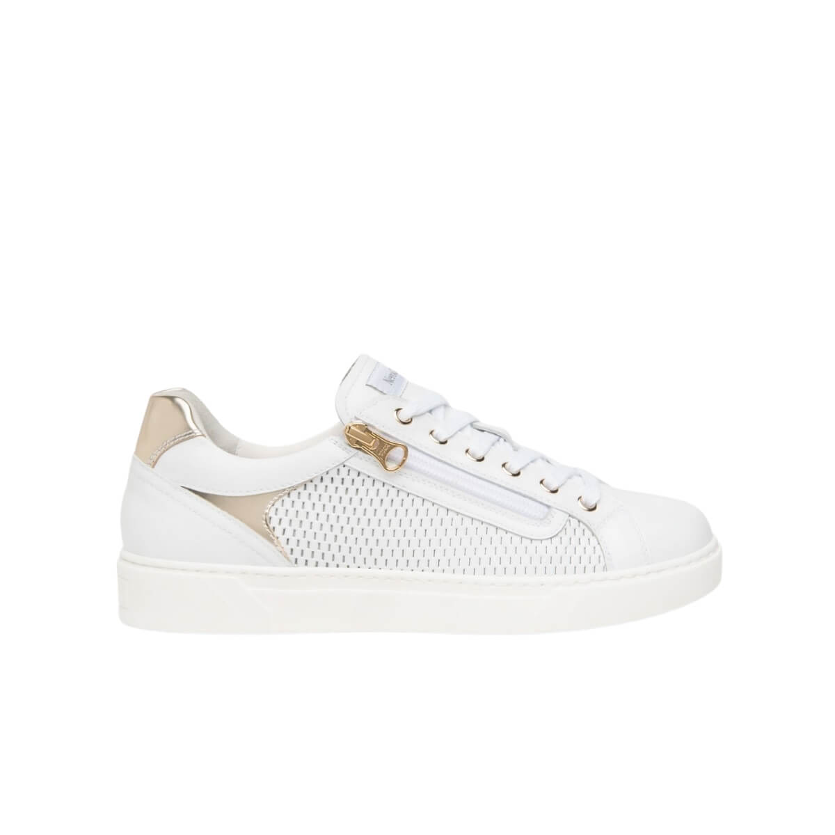 Sneakers bianco puro Nero Giardini in pelle con zip laterale.