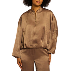 RINO&PELLE BOMBER FLORE SATIN MARRONE