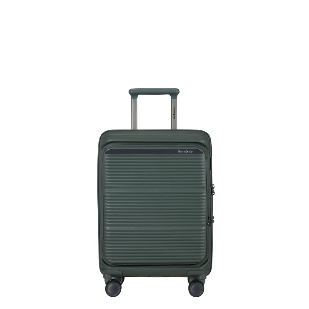 Trolley rigido Samsonite Paralux Stone Gray vista frontale
Dettaglio del guscio rigido riciclato Samsonite Paralux olive