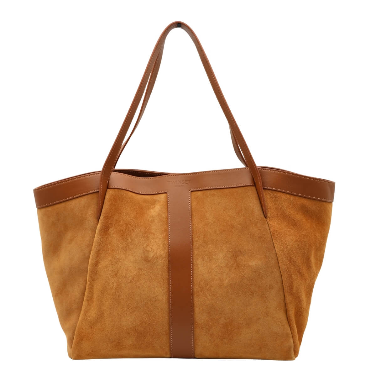 Borsa tote Twinset cuoio in vera pelle scamosciata elegante