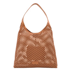 Borsa tote mocha Twinset in vera pelle laserata