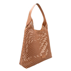 Borsa tote mocha Twinset in vera pelle laserata