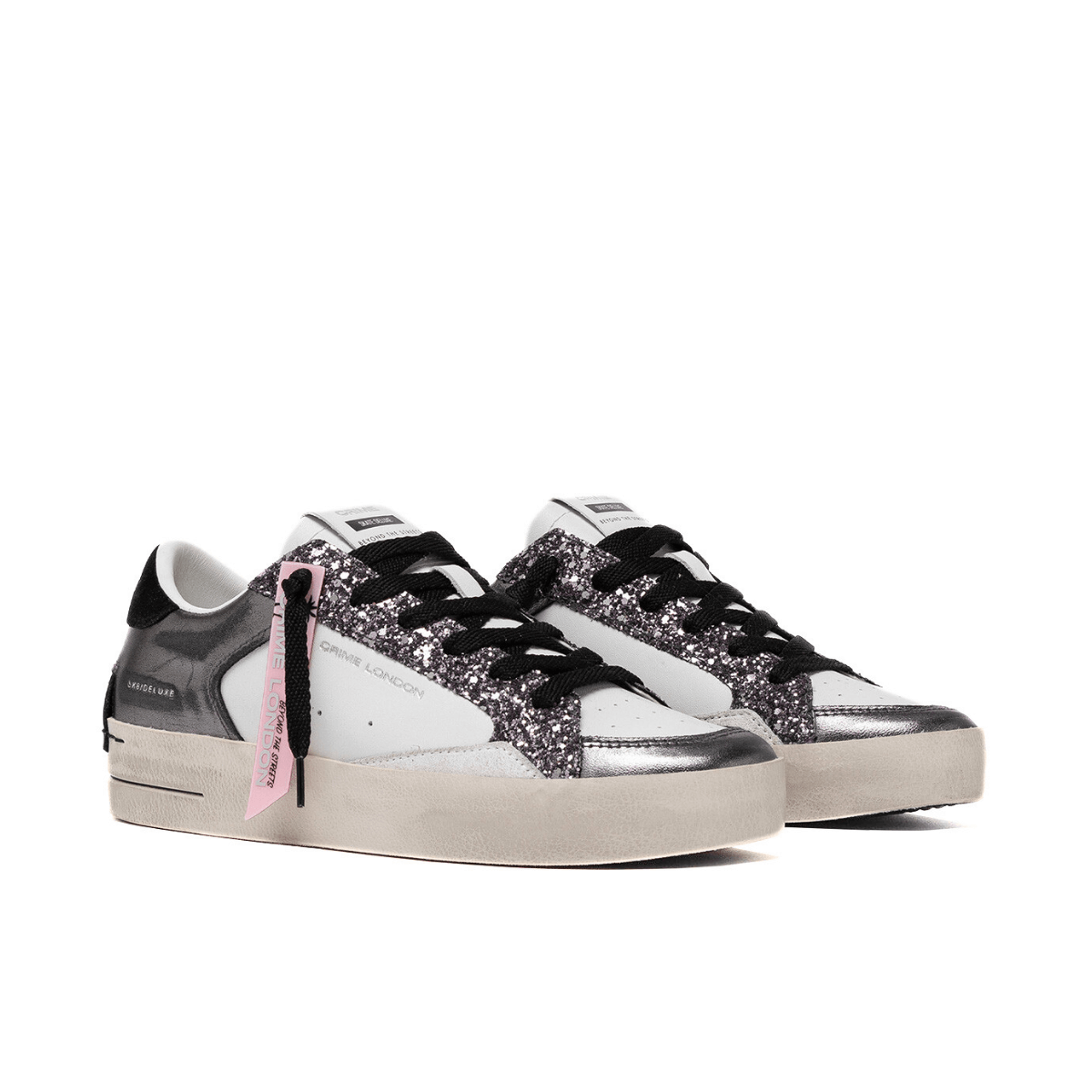 CRIME LONDON SNEAKERS SK8 21107 GLITTER ARGENTO