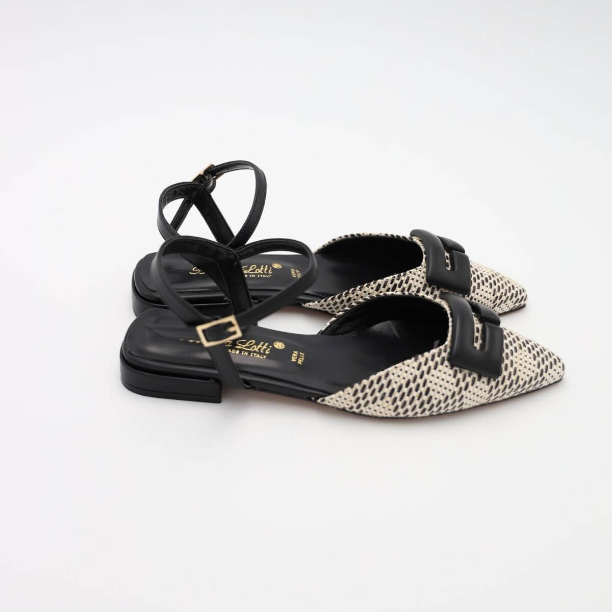 BOTTEGA LOTTI SLINGBACK 411A071 RAFFIA BIANCO/NERO