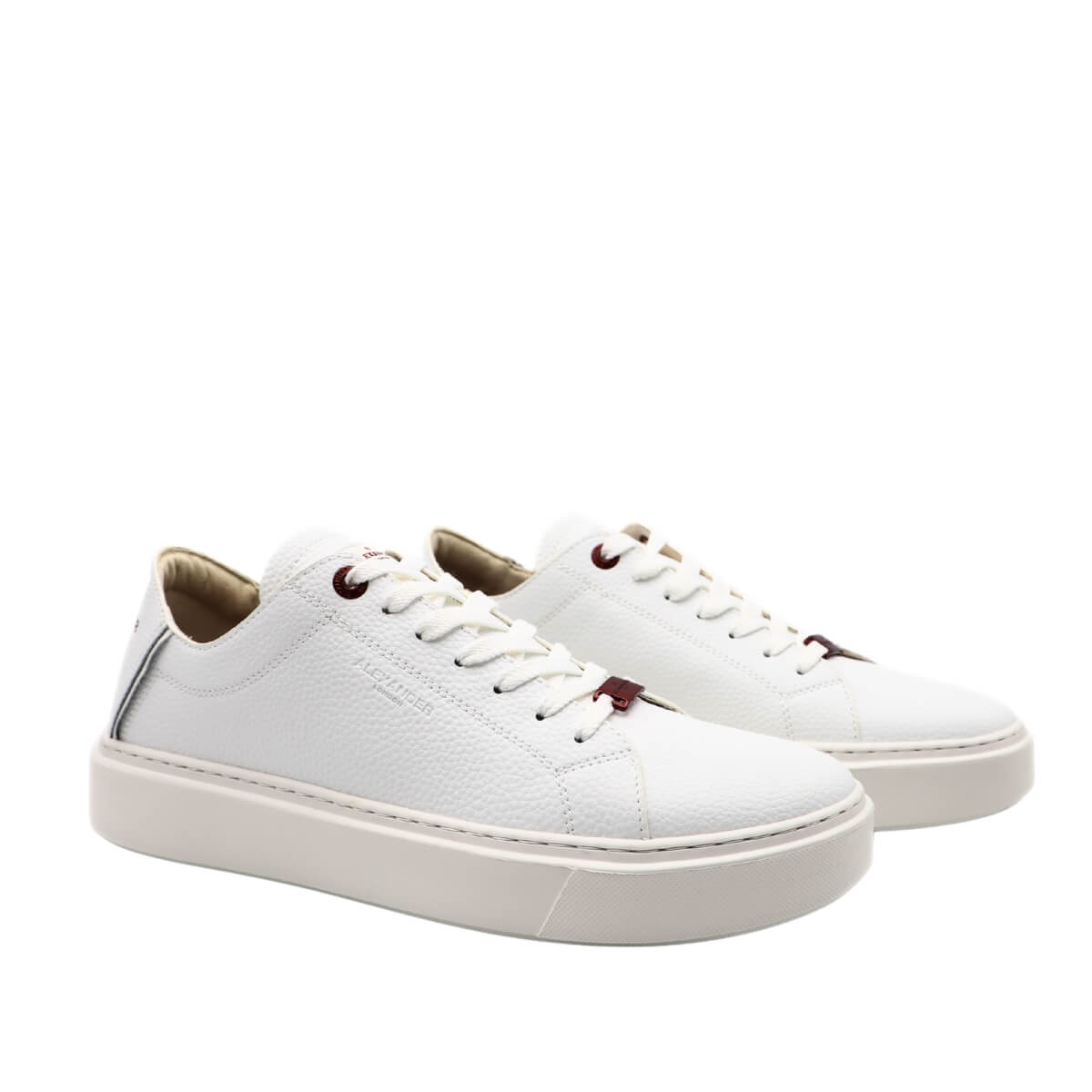 Scarpa sneaker Alexander London LDM 9145 bianca in pelle martellata con dettagli bordeaux