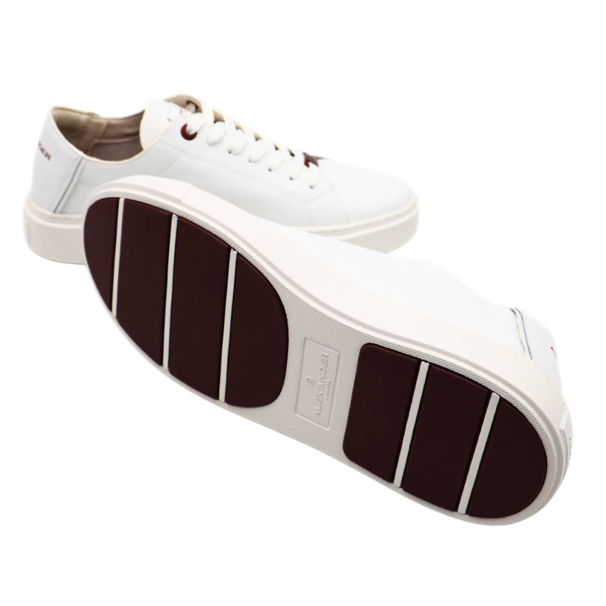 Scarpa sneaker Alexander London LDM 9145 bianca in pelle bottalata con dettagli bordeaux