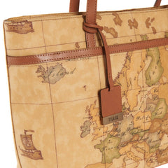 Shopping bag Geo Classic con inserti in pelle color cuoio.