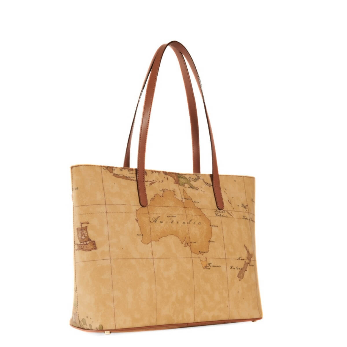 Shopping bag Geo Classic con inserti in pelle color cuoio.