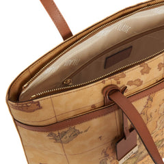 Shopping bag Geo Classic con inserti in pelle color cuoio.