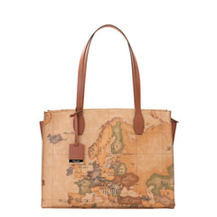 Shopping bag Geo Classic con dettagli in pelle color cuoio.