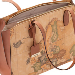 Shopping bag Geo Classic con dettagli in pelle color cuoio.