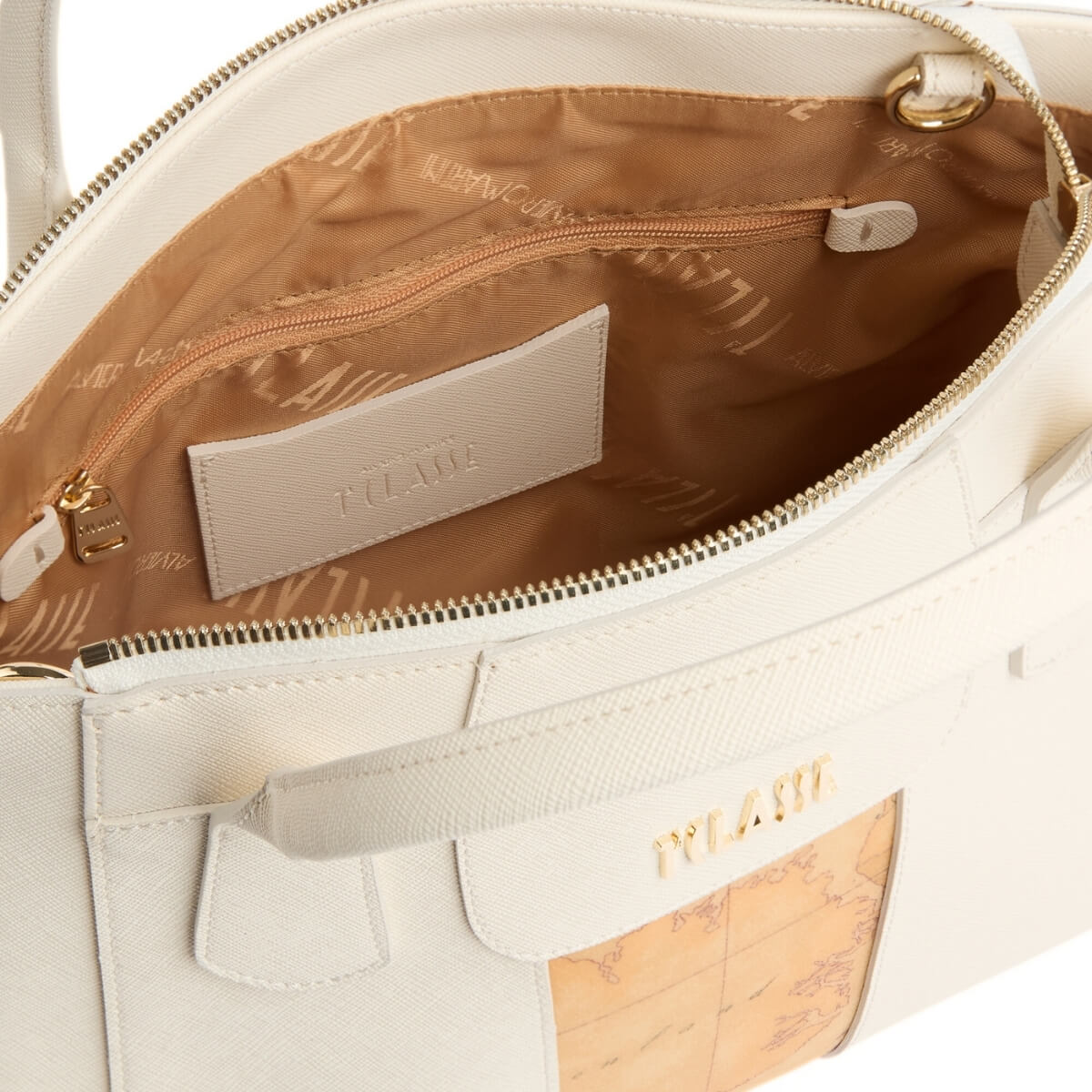 Borsa donna Alviero Martini Prima Classe bianca elegante in tessuto saffiano.