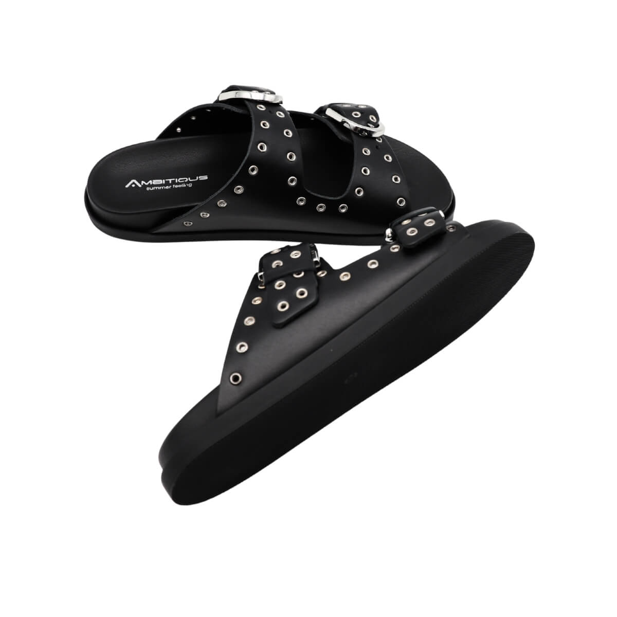 Ciabatta Ambitious 14365 Black con doppia fibbia acciaio.