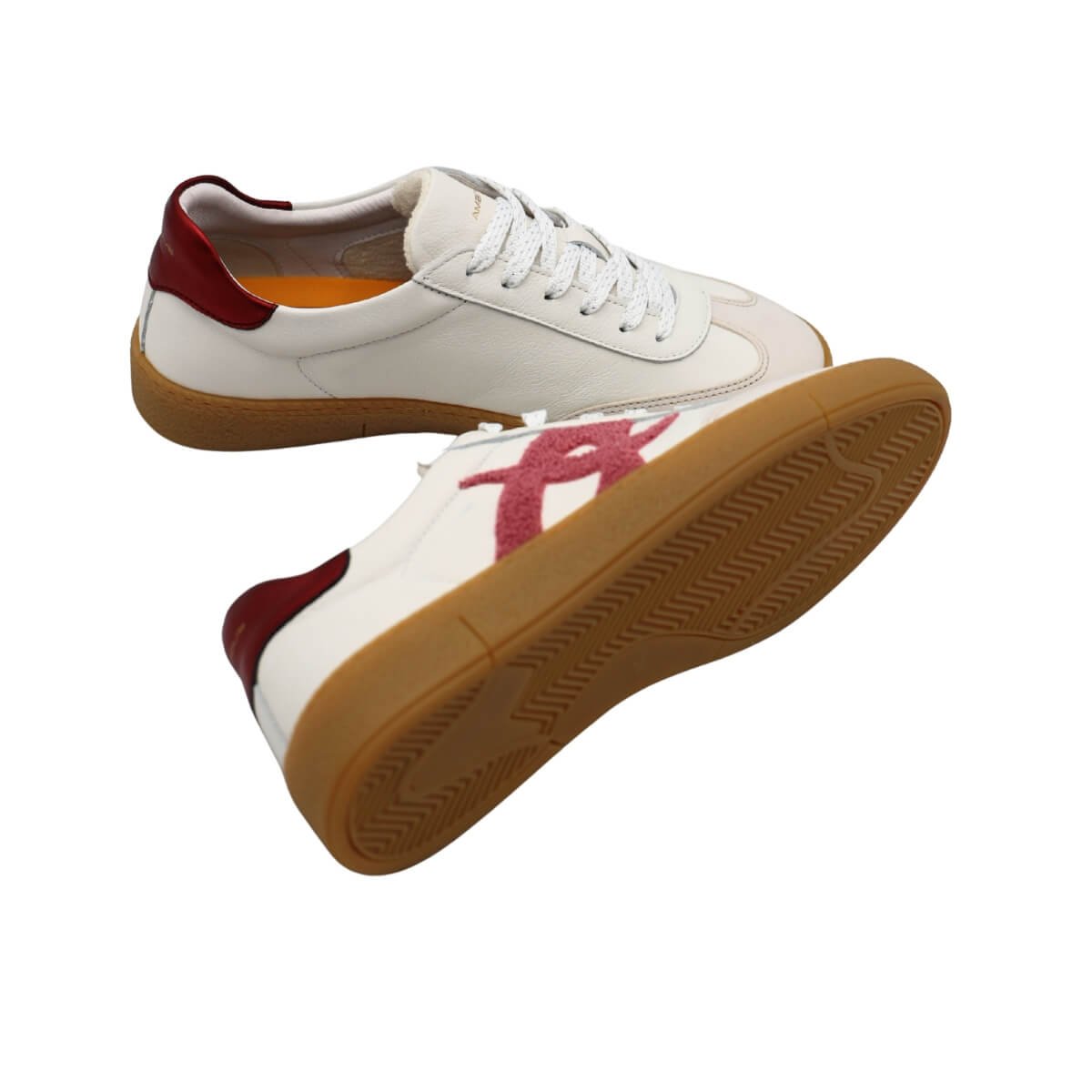 Sneaker Ambitious 14129 bianca in pelle con dettagli rosa