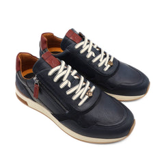 Sneakers Ambitious blu in pelle visione laterale.