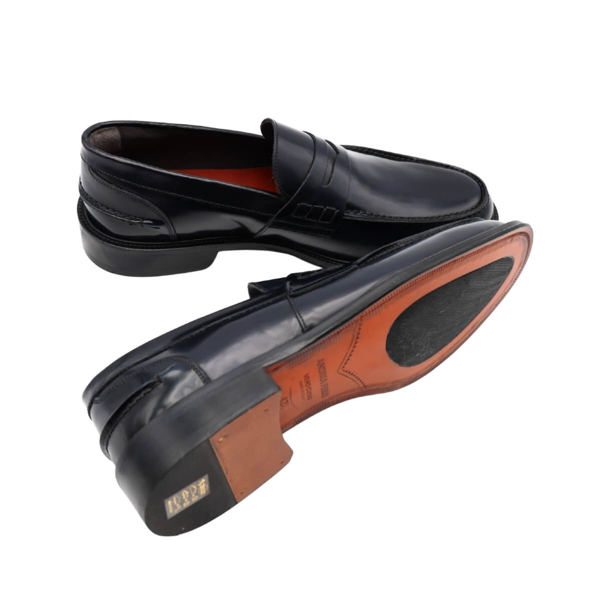 Mocassino Blu in pelle Andrea Ferri AC102 vista laterale