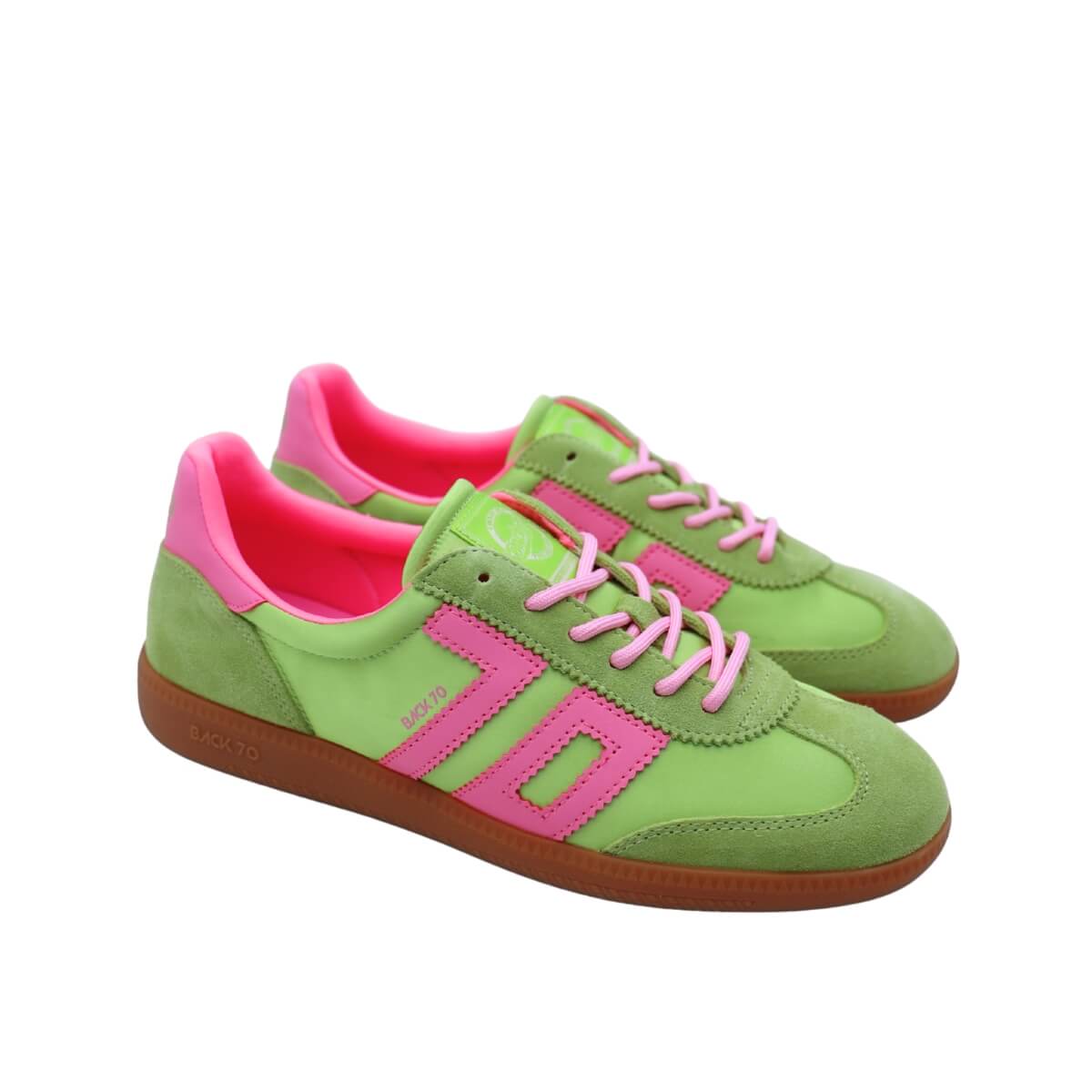 Sneakers Back 70 Ghost Verde e Rosa in camoscio e satin