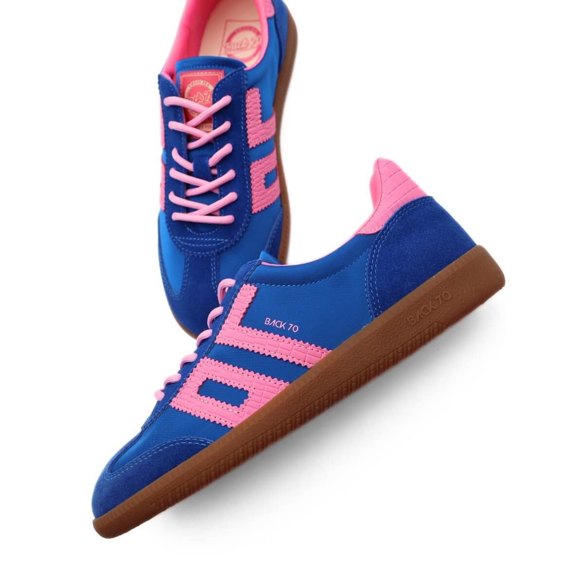 Sneakers Back 70 Ghost blu e rosa in tessuto satinato e pelle scamosciata