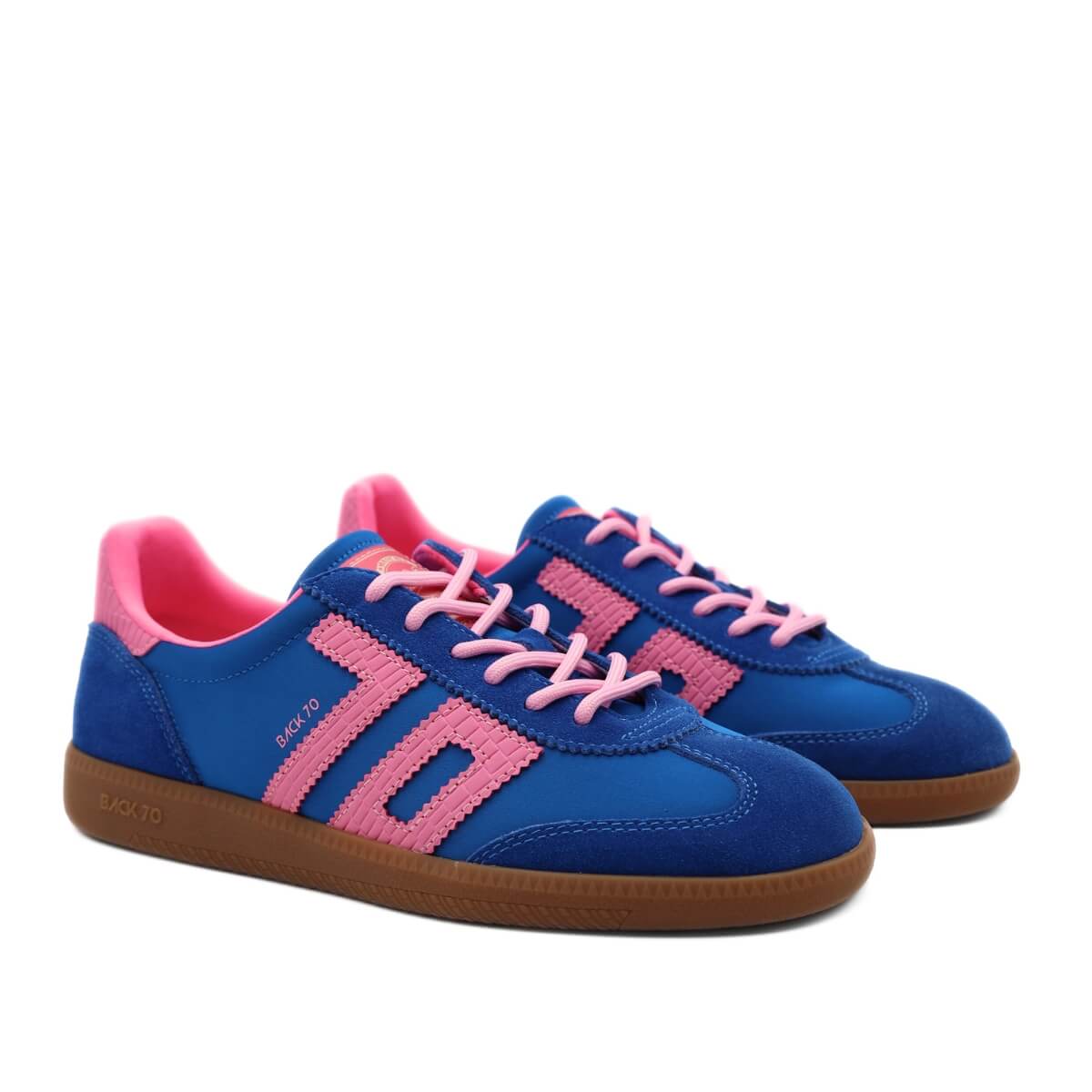 Sneakers Back 70 Ghost blu e rosa in tessuto satinato e pelle scamosciata