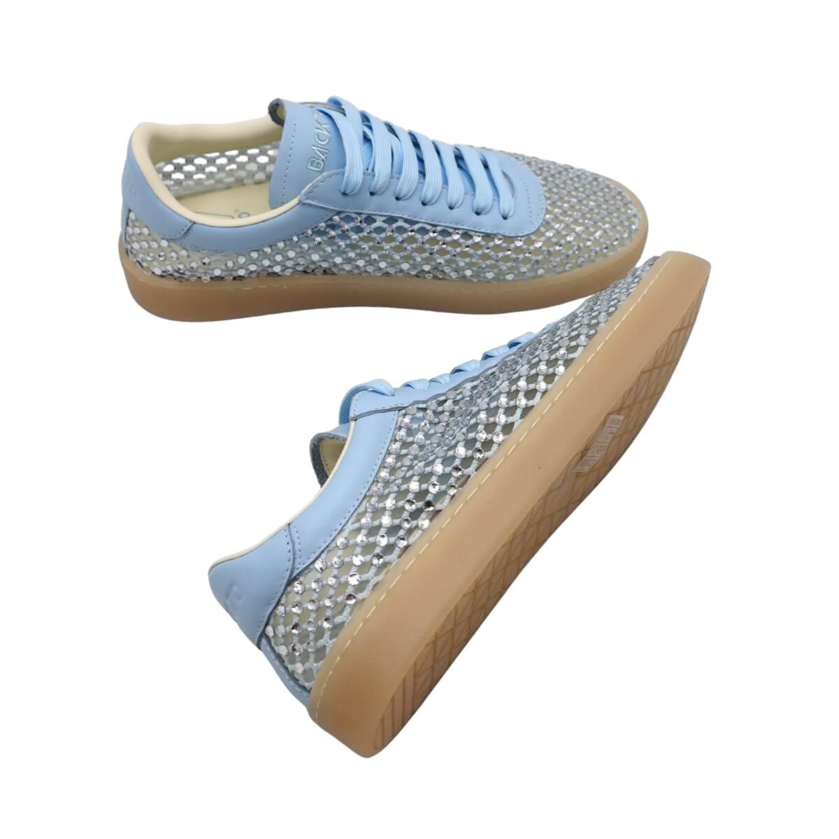 Scarpe Back70 SMART T26 104 azzurre in pelle di qualità e strass argento