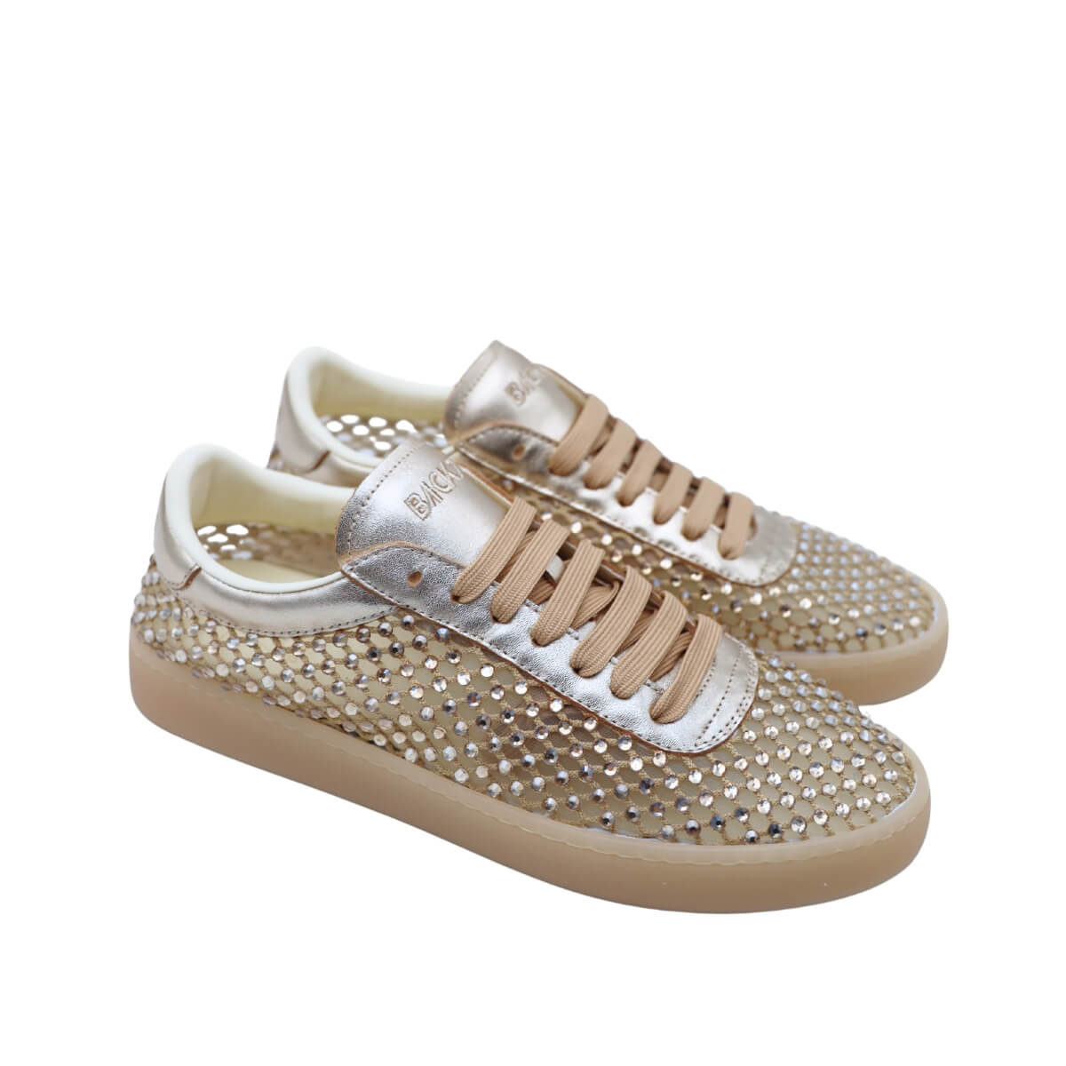 Sneaker Back 70 oro con strass dorati reticolari