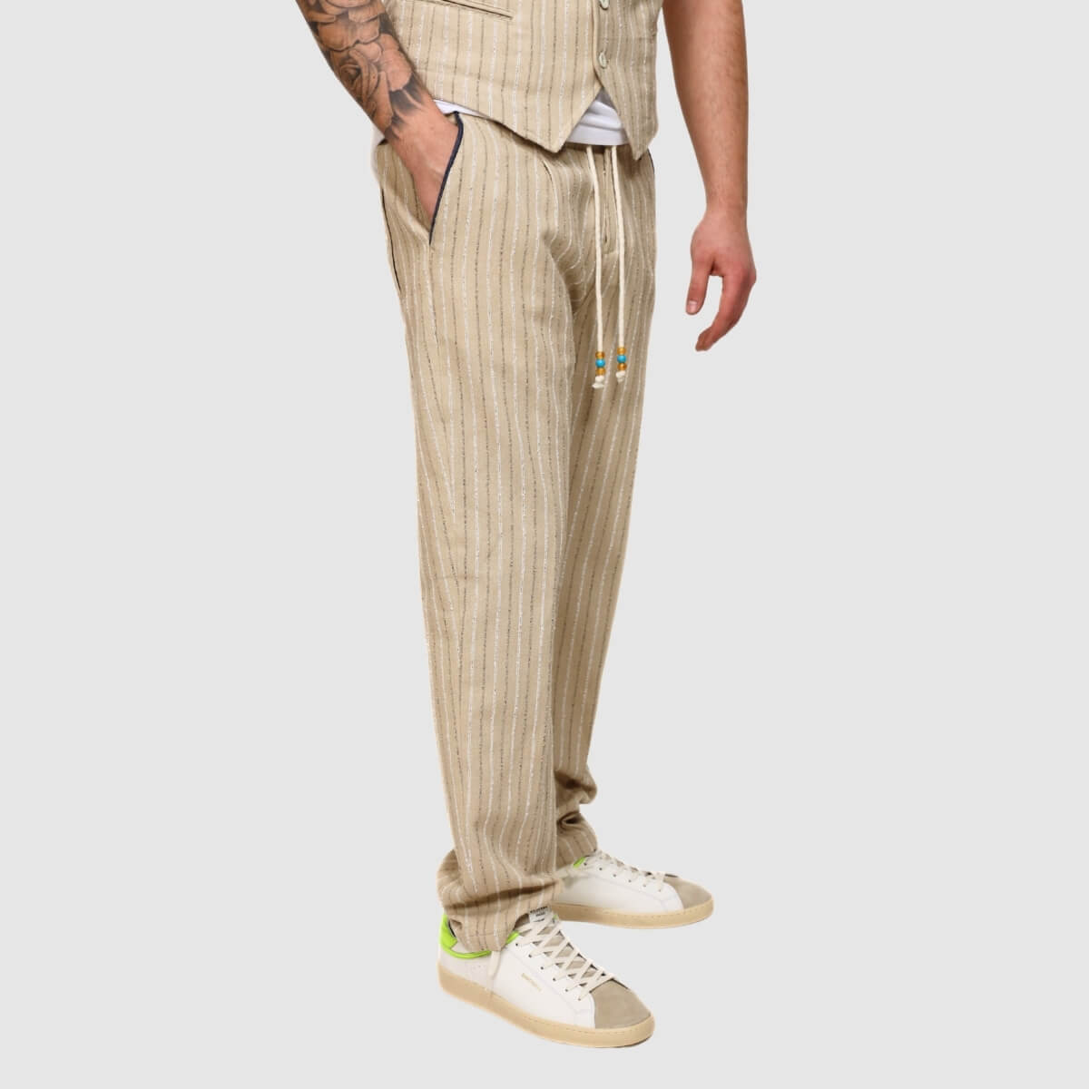 BERNA PANTALONI M26139830 BEIGE A RIGHE