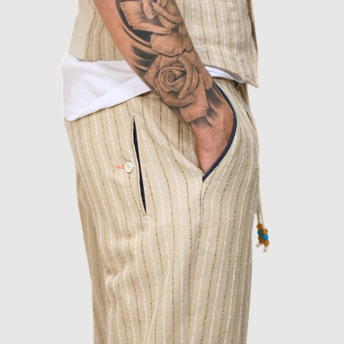 BERNA PANTALONI M26139830 BEIGE A RIGHE